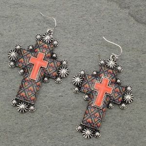 Aztec Print Cross Earrings